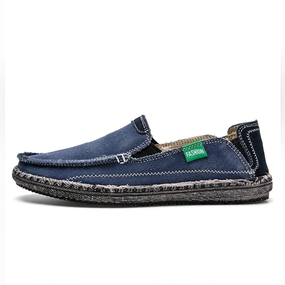 Mens Casual Cloth Shoes Canvas Flat Slip-on Loafers Outdoor Boat Shoes Blue Sz 8